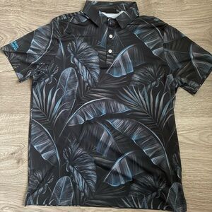 Sunday Swagger Men’s Golf Performance Polo Shirt Black Palm Trees, Size Large